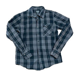 Shout House Black and Gray Plaid Long Sleeve Button Up Shirt Size Small